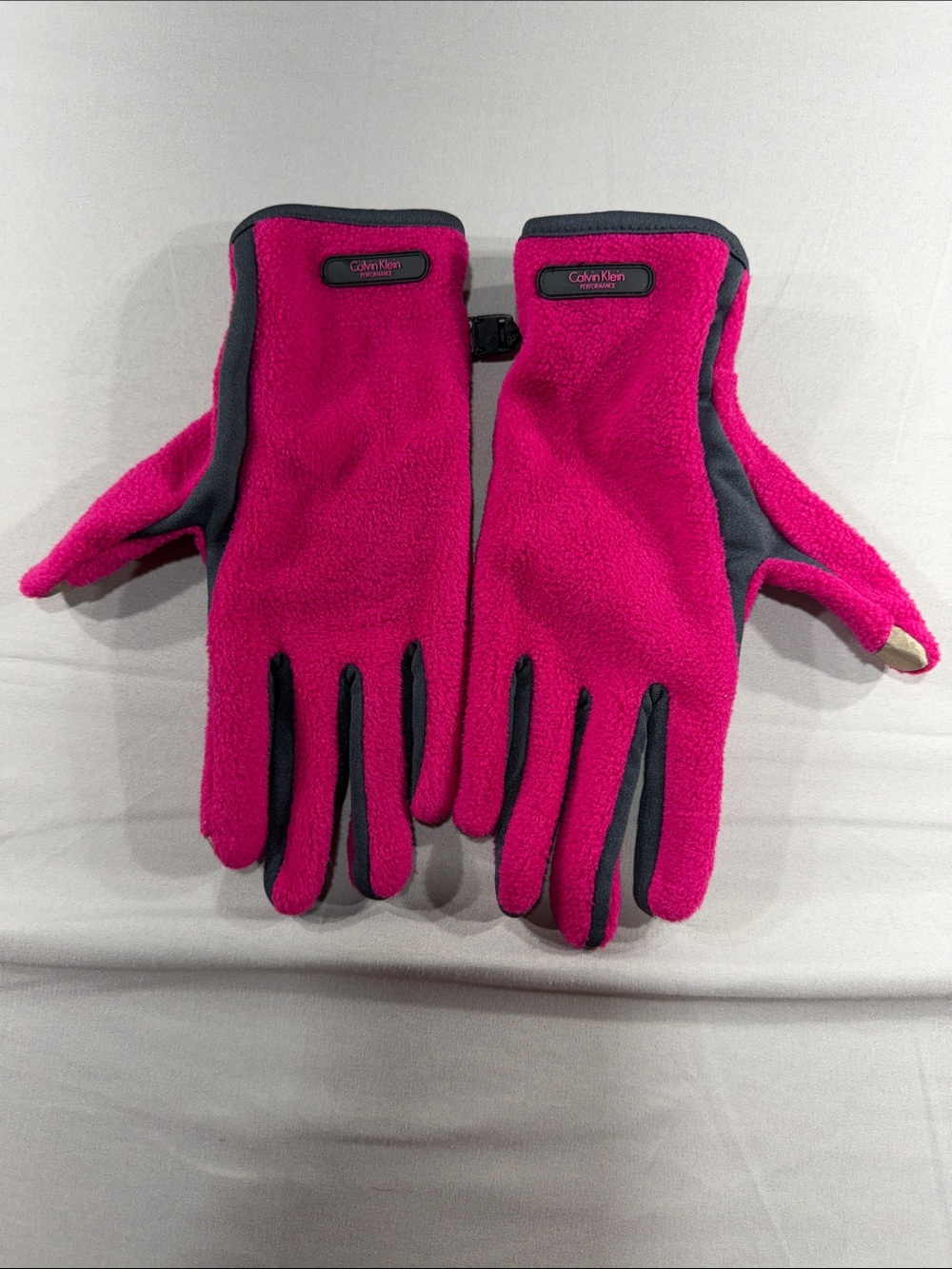 Calvin Klein Pink and Gray Fleece Touchscreen Gloves